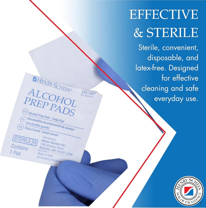 Henry Schein Large Alcohol Prep Pads (200/Box) - 70% Isopropyl Alcohol Wipes, Individually Wrapped - 2 ply, Textured - Skin Prep Alcohols Swabs - Sterile Pads - Image 3